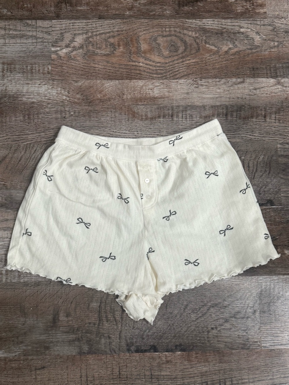 Como Blu Sleepwear Bow Print Sleep Shorts White Black Super Soft Med